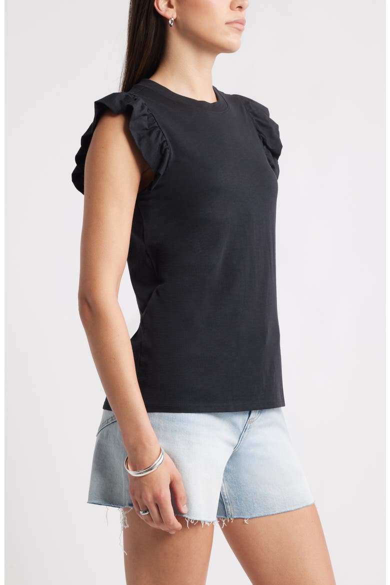 Ruffle Sleeveless Pima Cotton Top, Alternate, color, BLACK