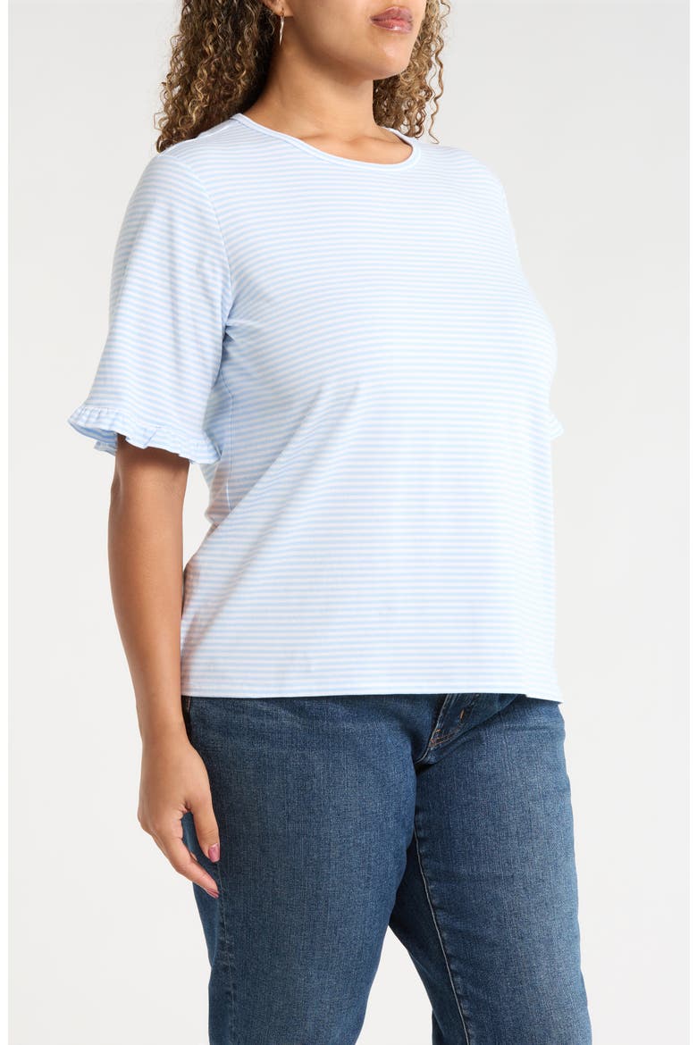 Stripe Frill Sleeve Stretch Cotton Top, Alternate, color, BREEZE BLUE/ NATURAL WHITE