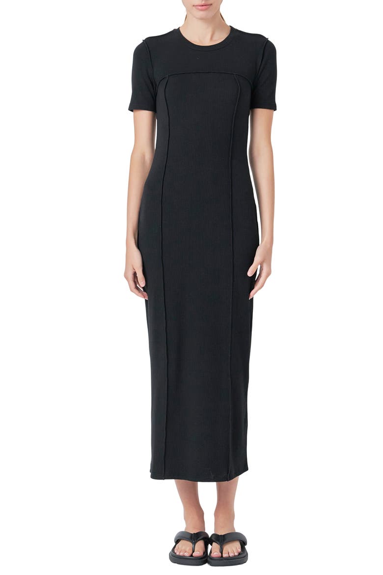 Short Sleeve Back Cutout Ribbed Maxi Dress, Main, color, BLACK