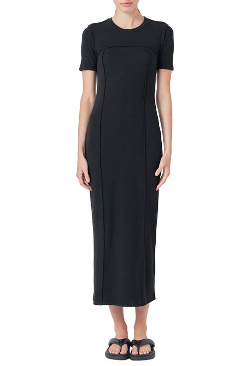 Short Sleeve Back Cutout Ribbed Maxi Dress