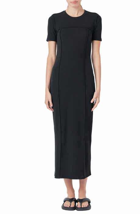 Short Sleeve Back Cutout Ribbed Maxi Dress