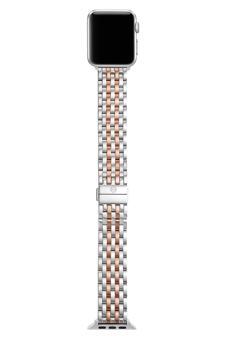 Stainless Steel 20mm Apple Watch® Bracelet Watchband, Alternate, color, SILVER/PINK GOLD