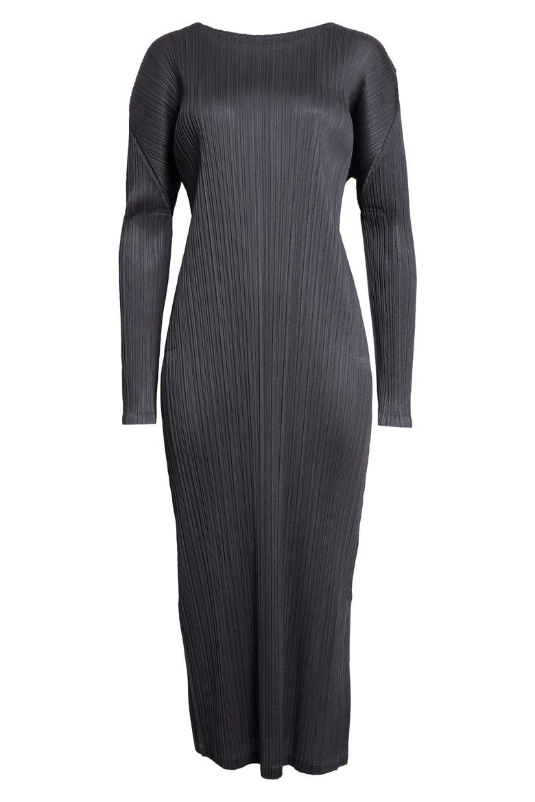Monthly Colors December Pleated Long Sleeve Midi Dress, Alternate, color, STEEL GRAY