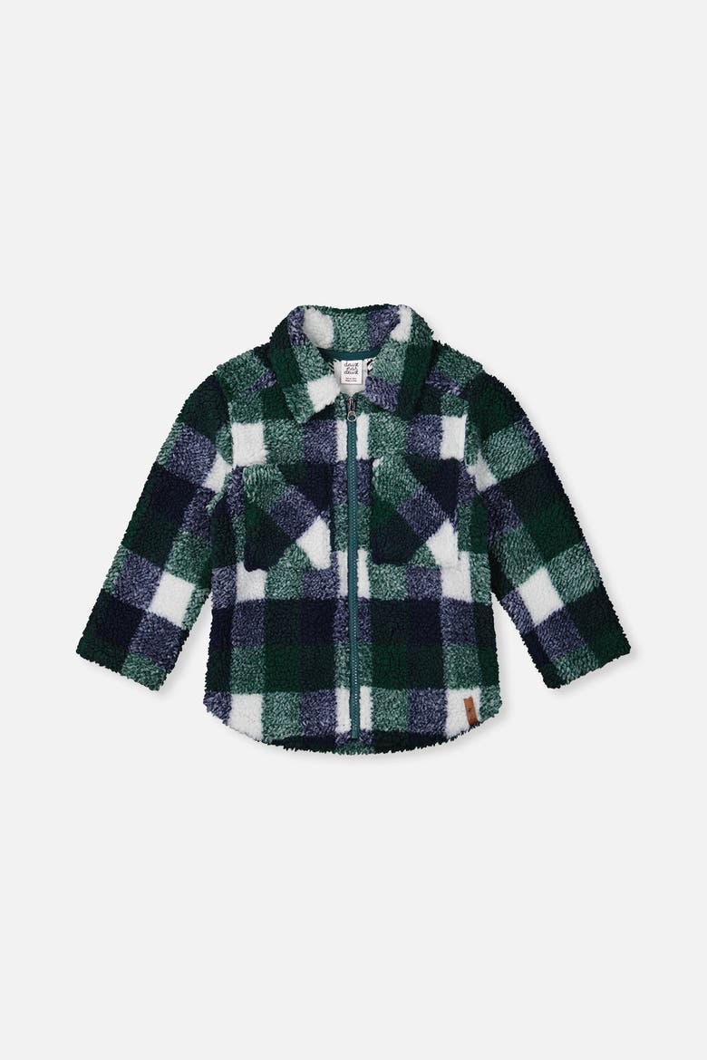 Zipped Fleece Check Chest Pocket Overshirt, Main, color, Blue and Green Checks