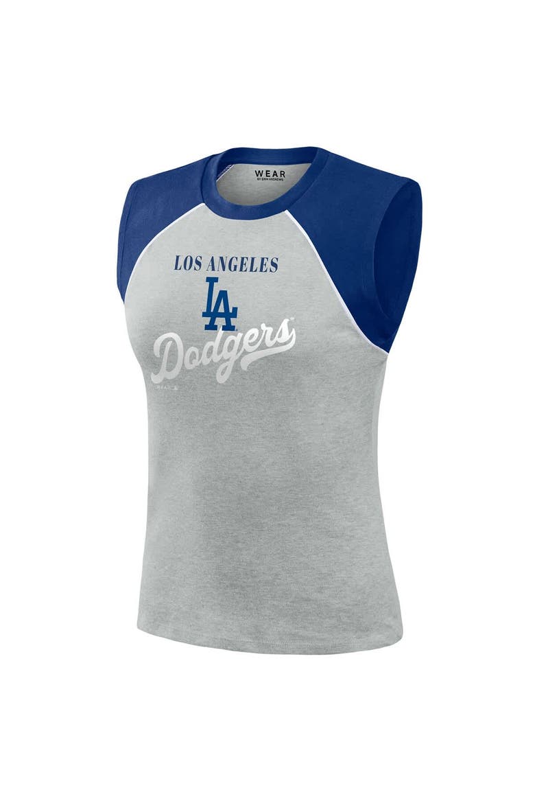 Women's WEAR by Erin Andrews  Heather Gray Los Angeles Dodgers Cropped Raglan Tank Top, Alternate, color, Heather Gray