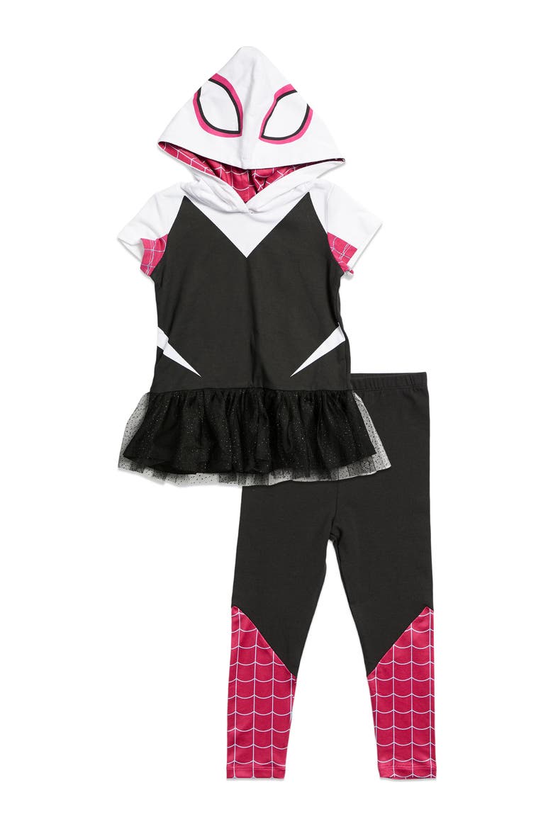 Spider-Man Cosplay Hooded Tee and Leggings Set, Main, color, Pink Spider Gwen