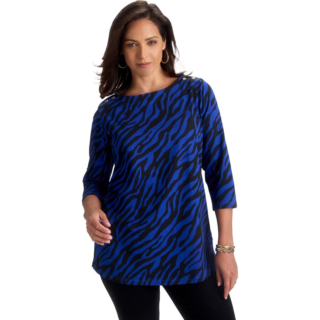 Jessica London Stretch Cotton Boatneck Tunic In Blue