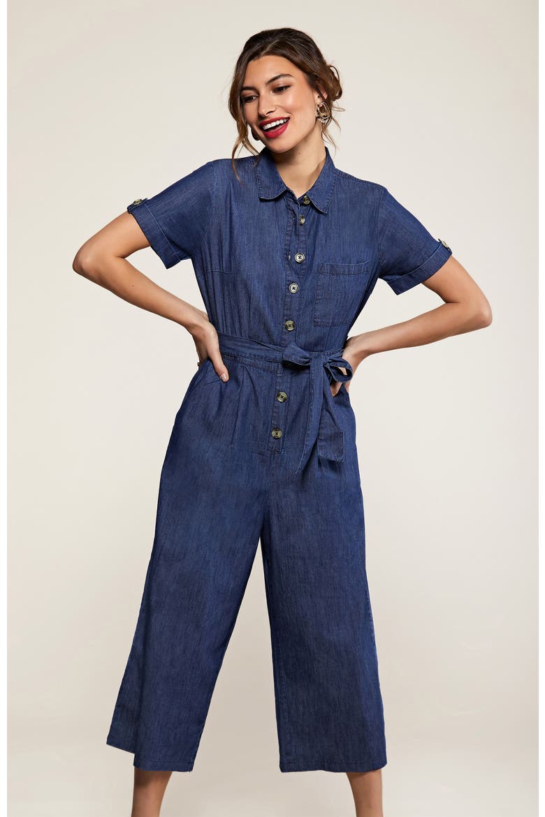 Chambray Light Denim Button Jumpsuit, Alternate, color, Blue