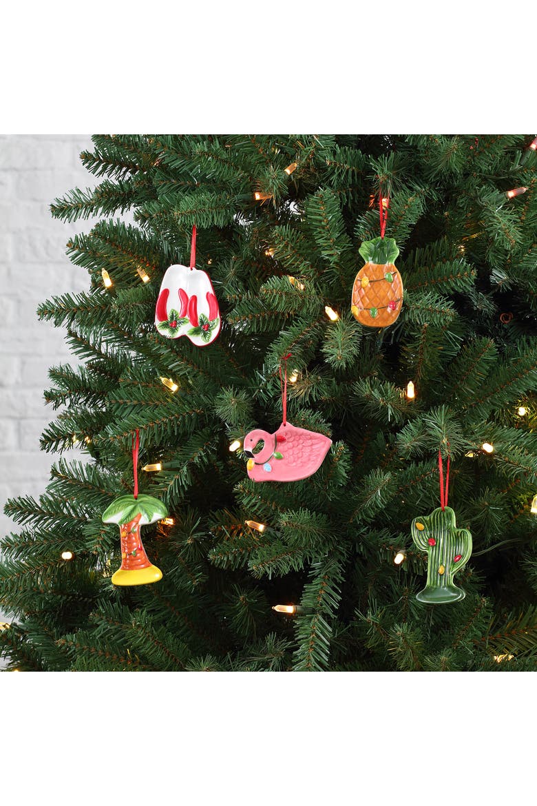 4 in. Set of 5 Ceramic Tropical Ornaments, Alternate, color, Multicolor