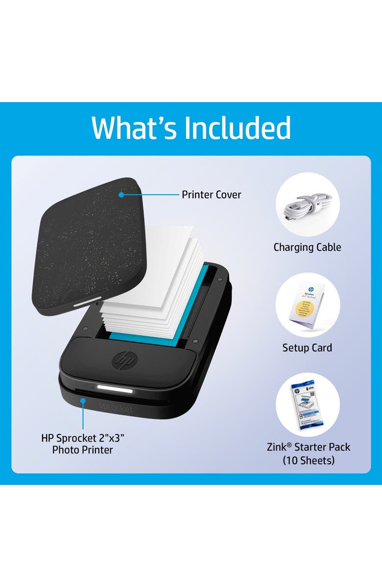HP Sprocket Portable 2x3 Instant Photo Printer, Prints From iOS or Android Devices, Alternate, color, Black