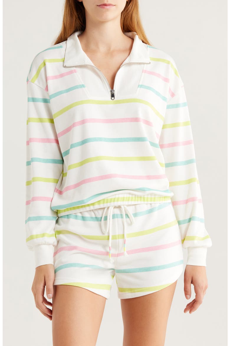 Limes & Sunshine Stripe French Terry Short Lounge Set, Main, color, IVORY