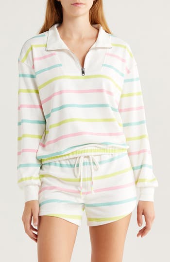 Pj Salvage Limes Sunshine Stripe Full Zip Hoodie In Multi In Multi