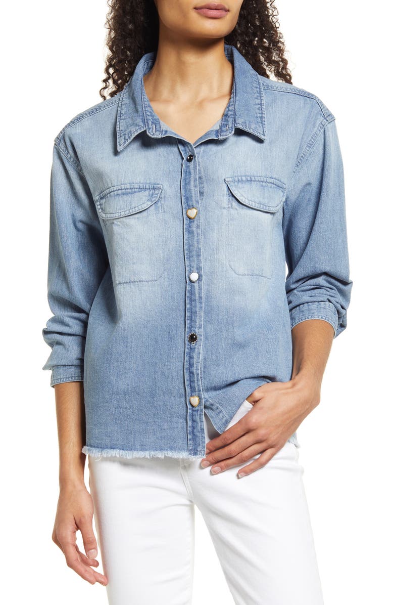 Wit & Wisdom Frayed Hem Denim Shirt Jacket, Main, color,