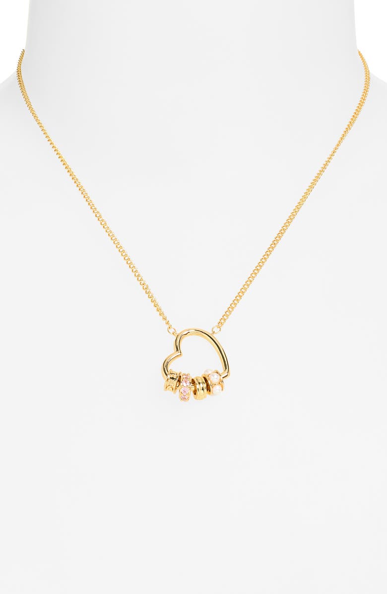 Leith Cubic Zirconia & Faux Pearl Rondelle Charm Heart Pendant Necklace, Alternate, color, Clear- White- Gold