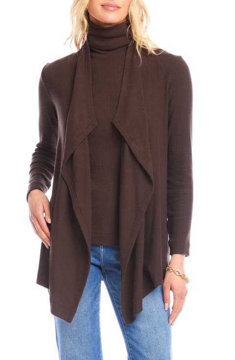 Rib Draped Open Front Cardigan (Regular & Petite)