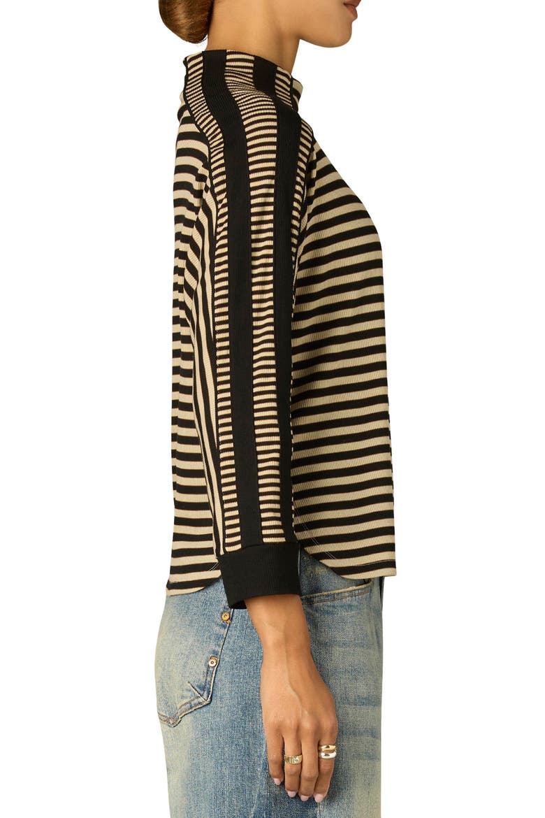Stripe Mock Neck Rib Top, Alternate, color, BLACK/ ECRU