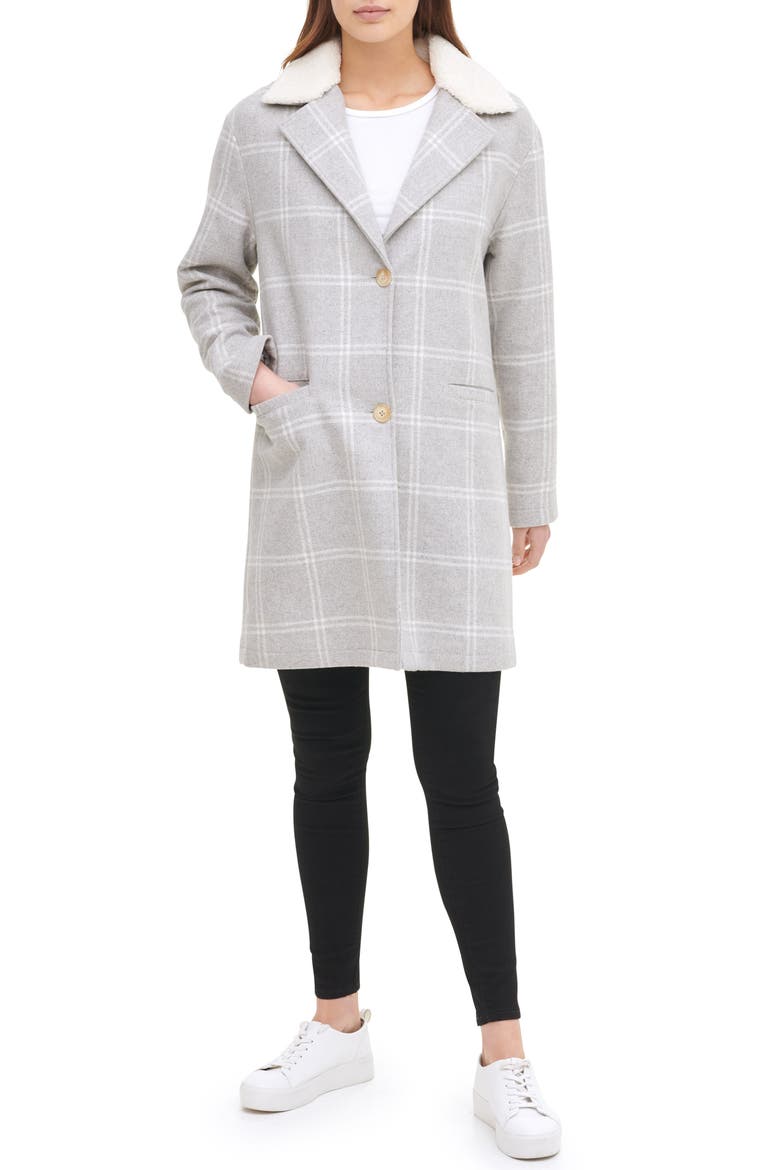 Levi's® Wool Top Coat with Faux Shearling Collar, Main, color, LIGHT GREY