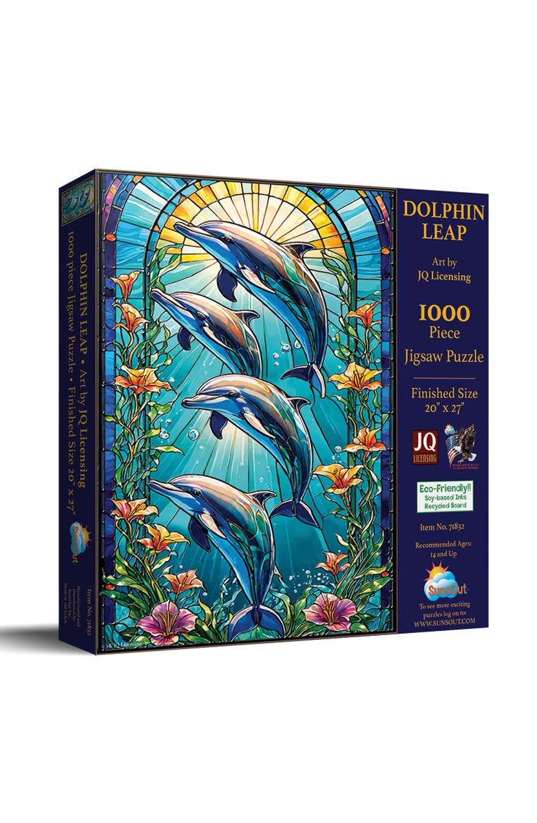 Sunsout Dolphin Leap Stained Glass 1000 piece Jigsaw Puzzle for Adults, Main, color, Multicolor