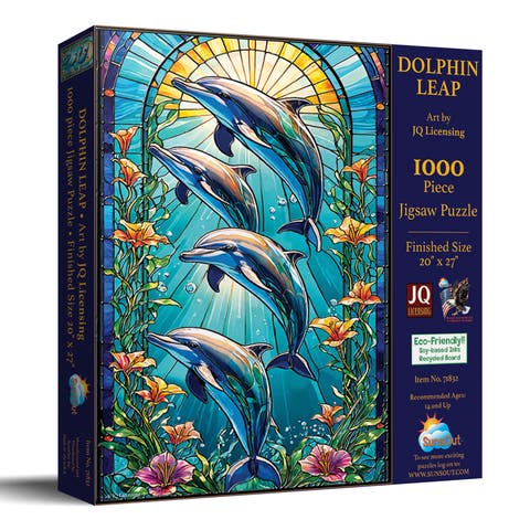 Dolphin Leap Stained Glass 1000 piece Jigsaw Puzzle for Adults