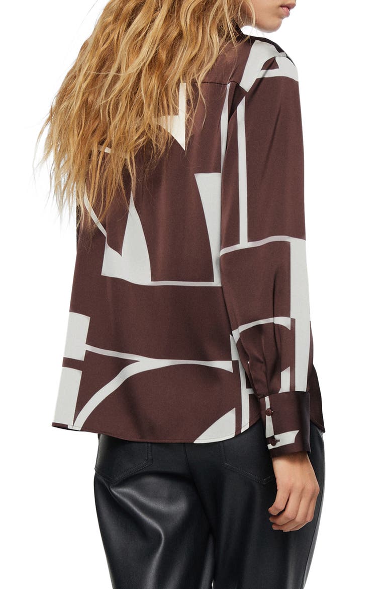 Print Satin Shirt, Alternate, color, BROWN