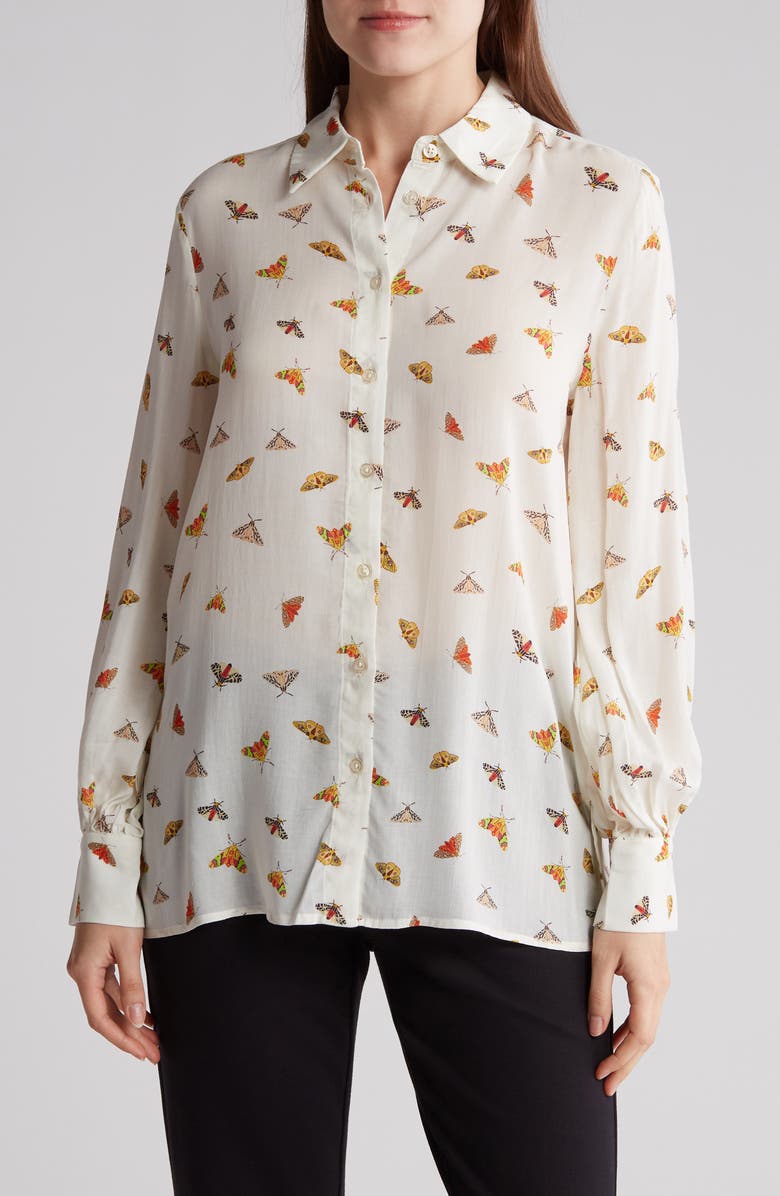 PHILOSOPHY REPUBLIC CLOTHING Moth Print Button-Down Blouse, Main, color,