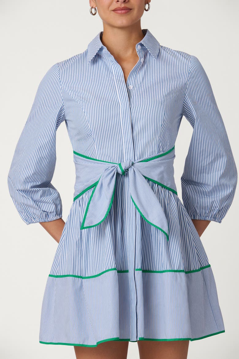 Cotton Pinstripe Chatfield Dress, Alternate, color, French Blue/Optic/Green