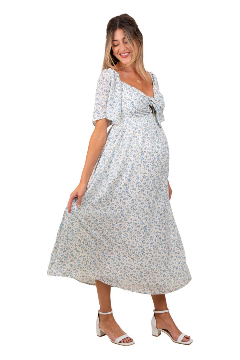 Floral Front Tie Midi Dress, Alternate, color, Blue