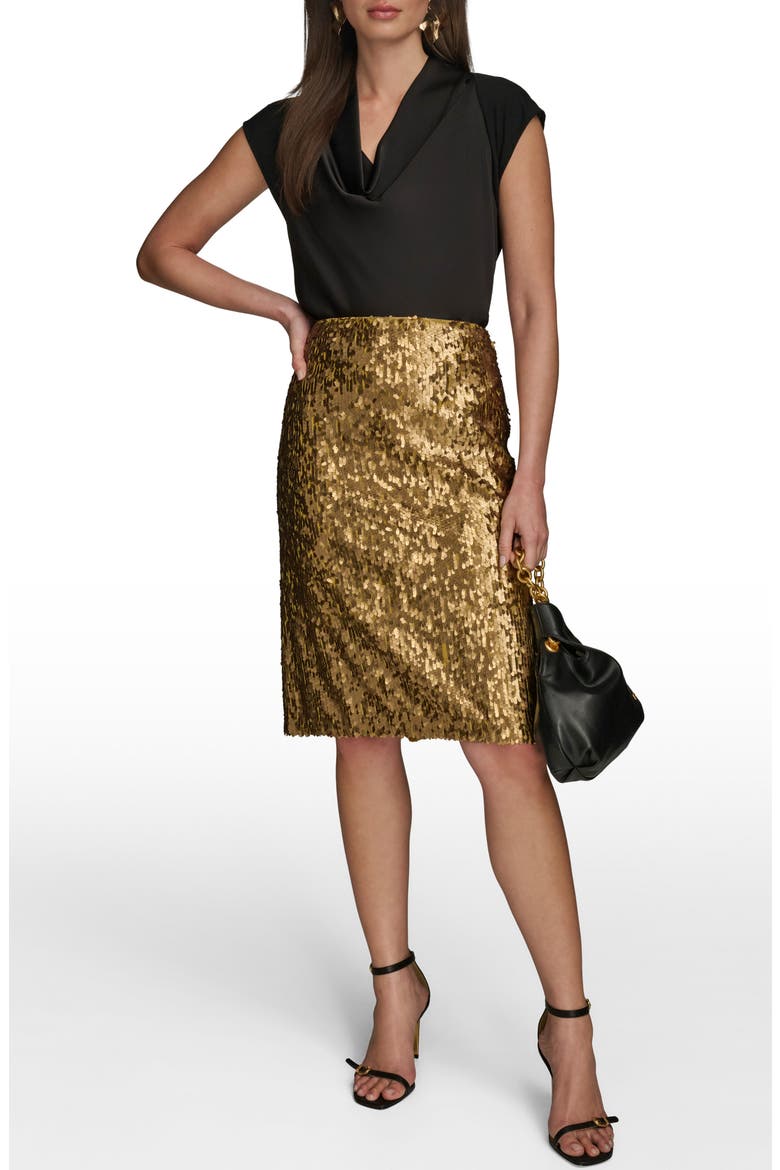 Sequin Pencil Skirt, Alternate, color, GOLD