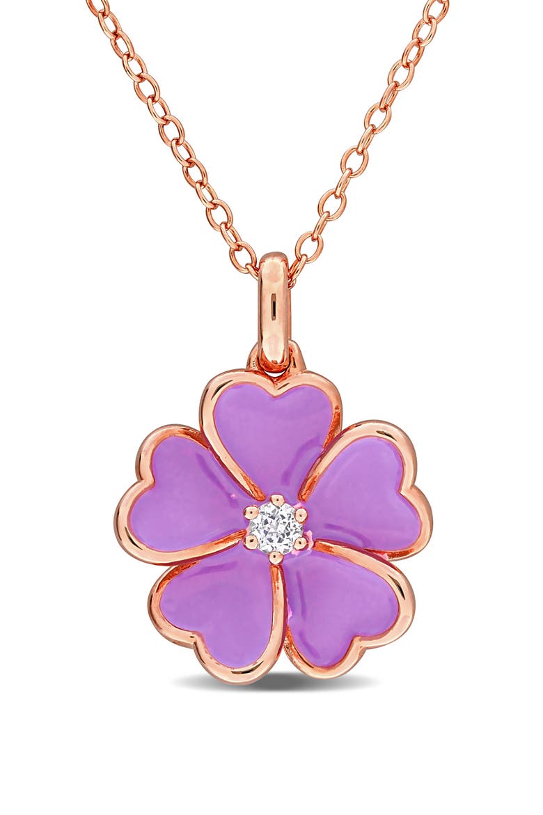 White Topaz & Enamel Flower Pendant Necklace, Main, color, PURPLE