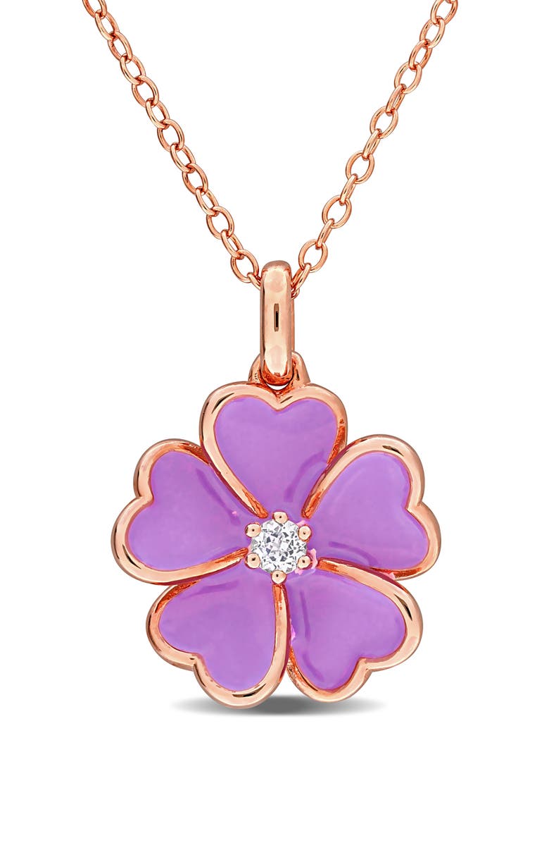 DELMAR White Topaz & Enamel Flower Pendant Necklace, Main, color, Purple