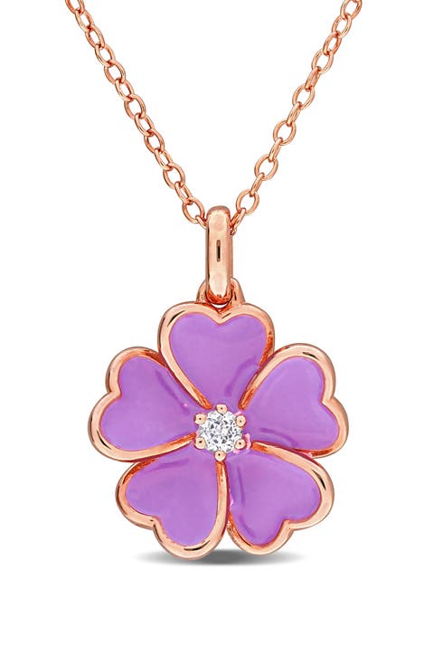White Topaz & Enamel Flower Pendant Necklace