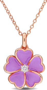 DELMAR White Topaz & Enamel Flower Pendant Necklace
