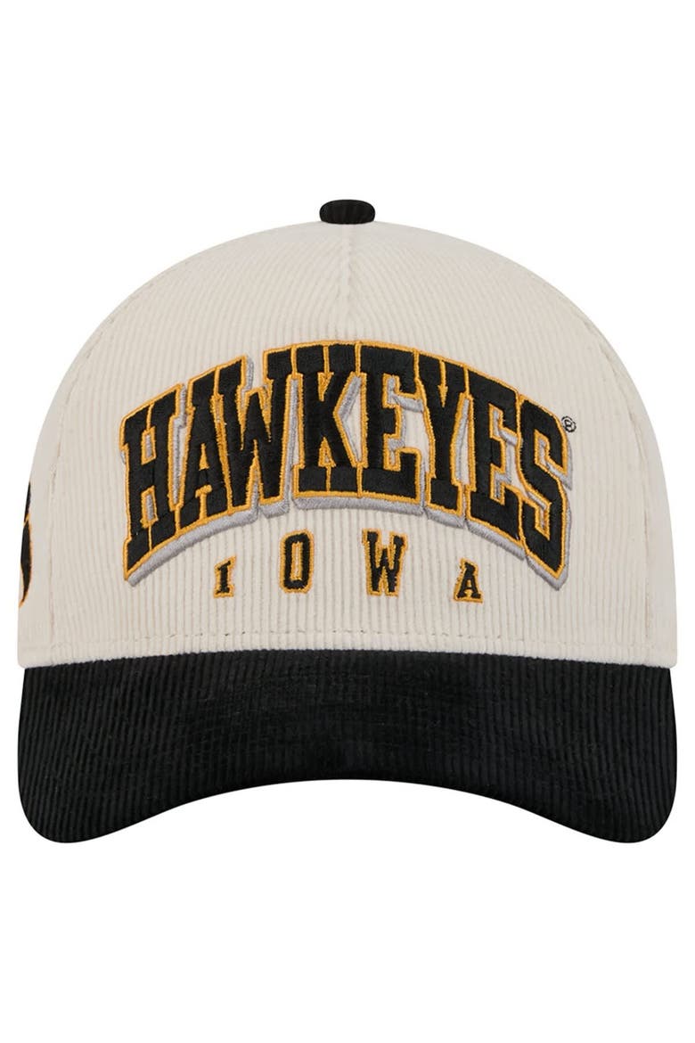 Men's New Era Black/Cream Iowa Hawkeyes Arch Two-Tone Corduroy 9FORTY A-Frame Adjustable Hat, Alternate, color, Black