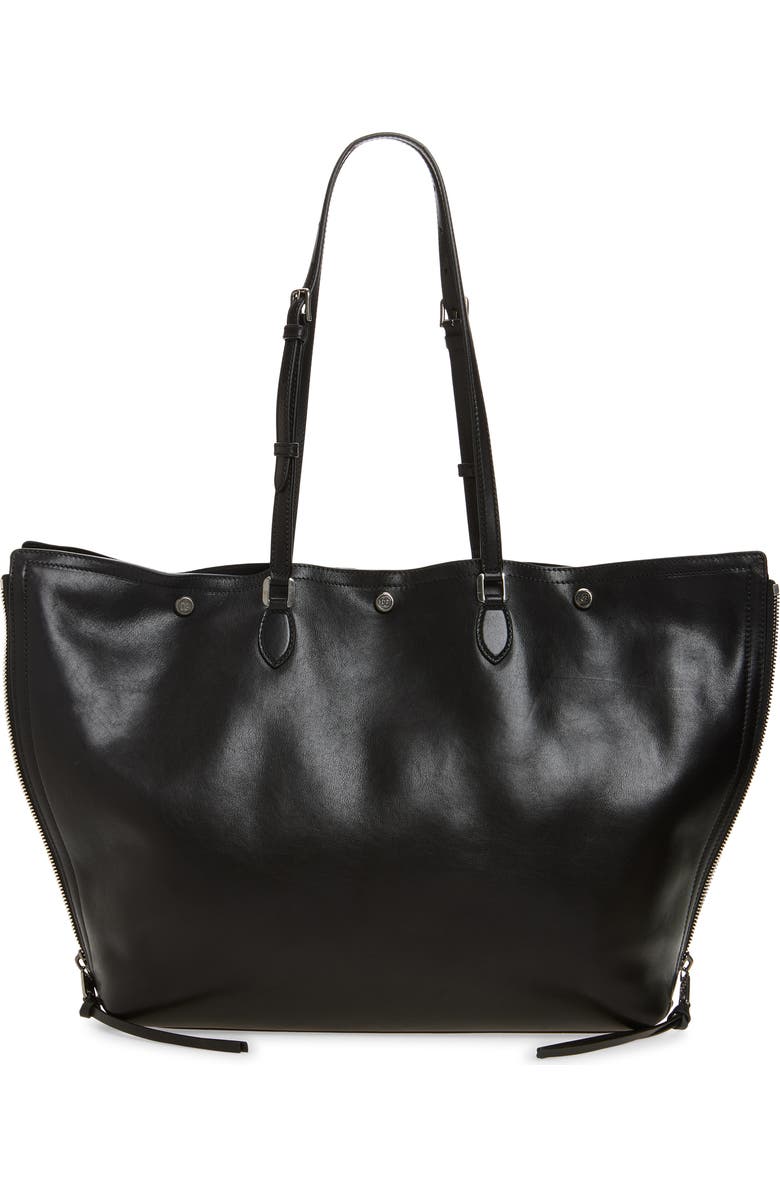Dolce&Gabbana Atene Side Zip Leather Shopper, Main, color, 80999 Nero