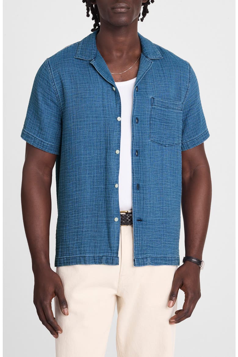 Indigo Dyed Short Sleeve Cotton Button-Up Shirt (Men) | Nordstromrack