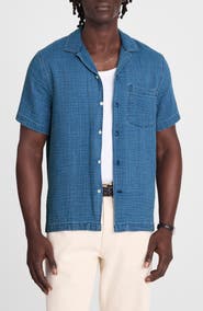 Madewell Indigo Dyed Short Sleeve Cotton Button-Up Shirt