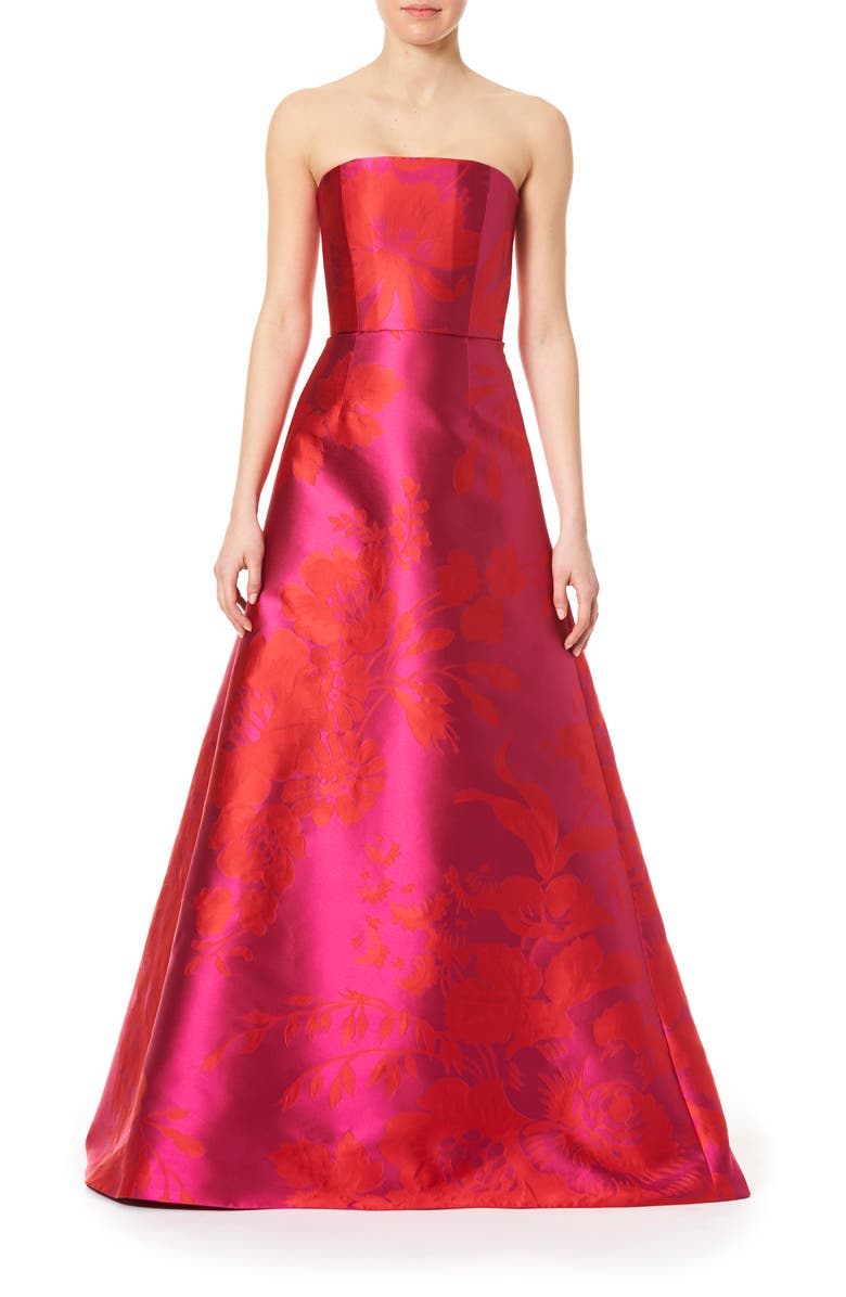 Carolina Herrera Floral Strapless Evening Gown, Main, color, 