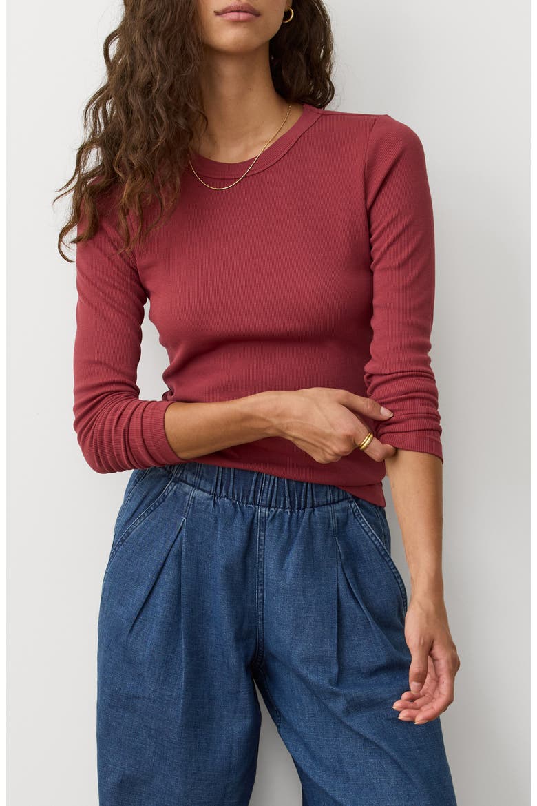 Lexi Sun-In Rib Long Sleeve T-Shirt, Main, color, RUBY
