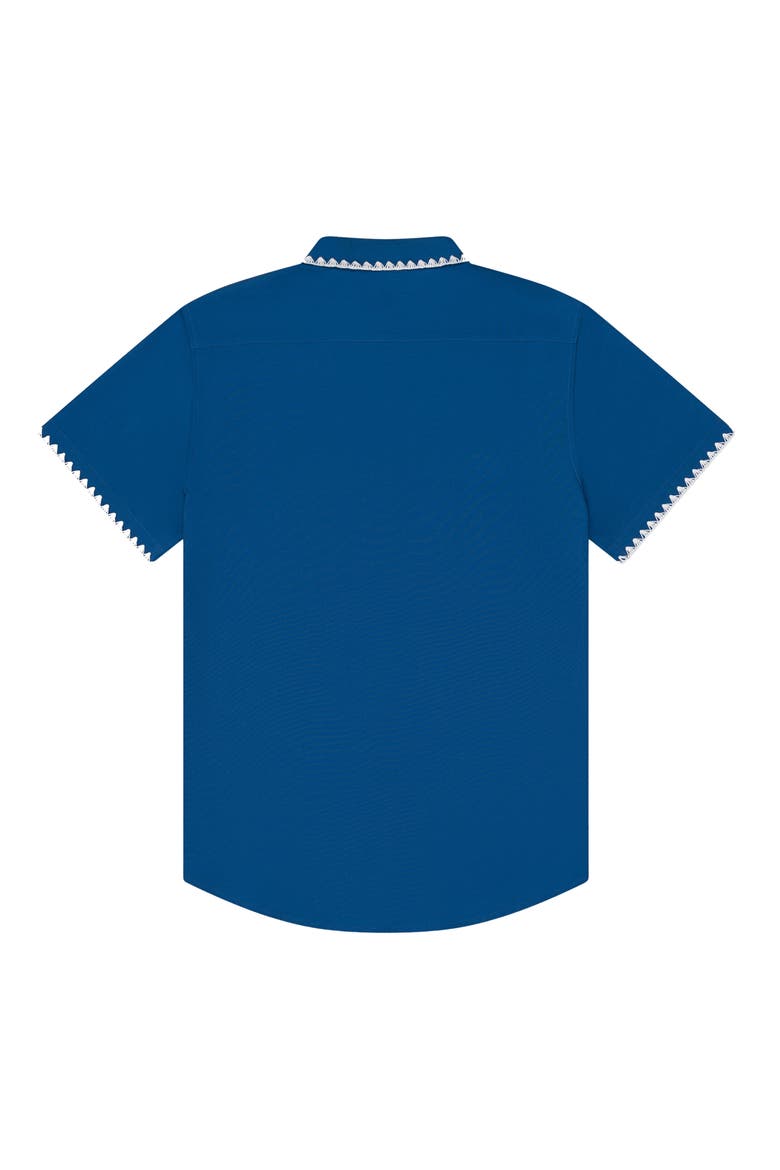 Blanket Stitch Short Sleeve Performance Button-Up Shirt, Alternate, color, BLUE