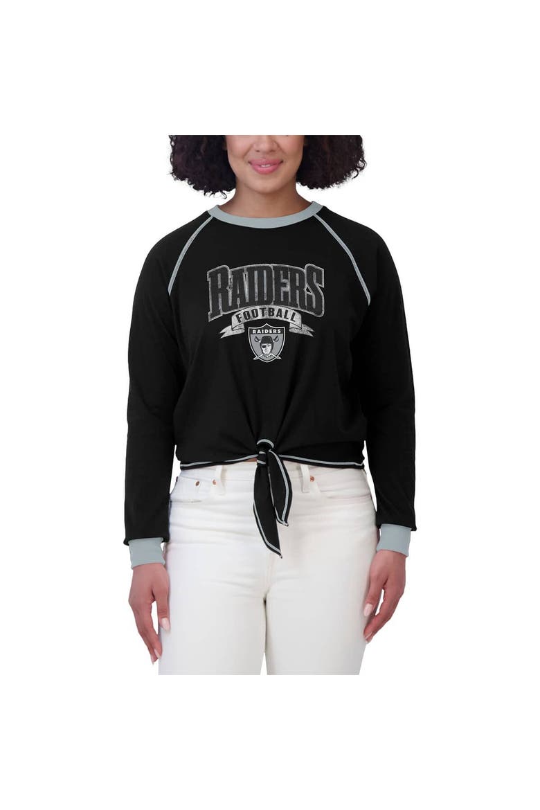 Women's WEAR by Erin Andrews Black/Gray Las Vegas Raiders Tie-Front Long Sleeve Top, Alternate, color, Black