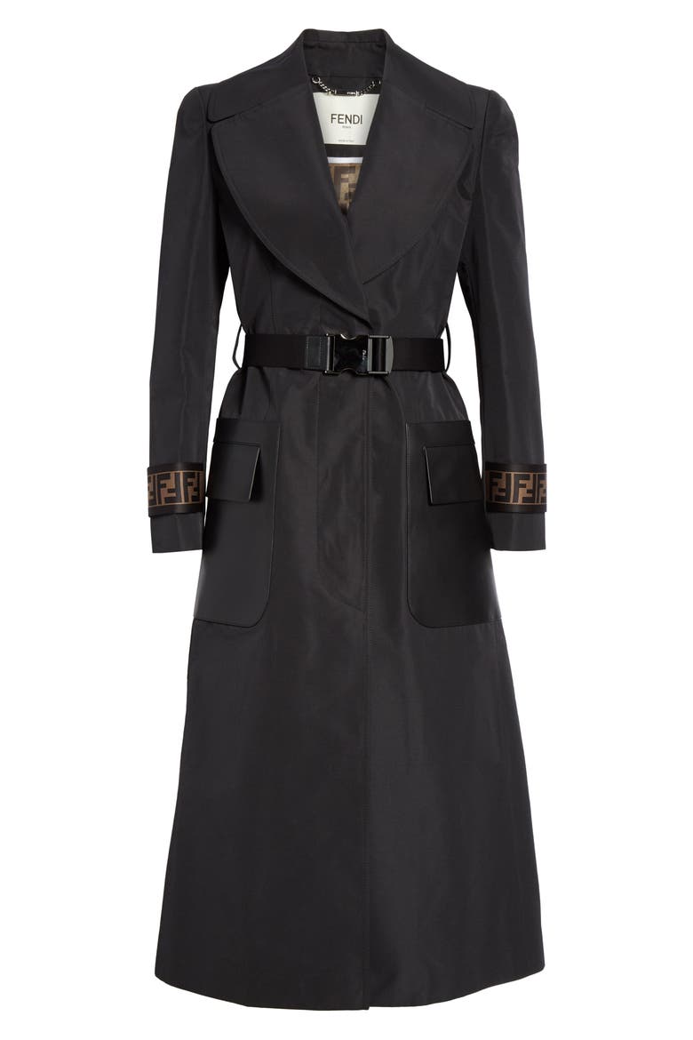 Leather Pocket Trench Coat, Alternate, color, BLACK
