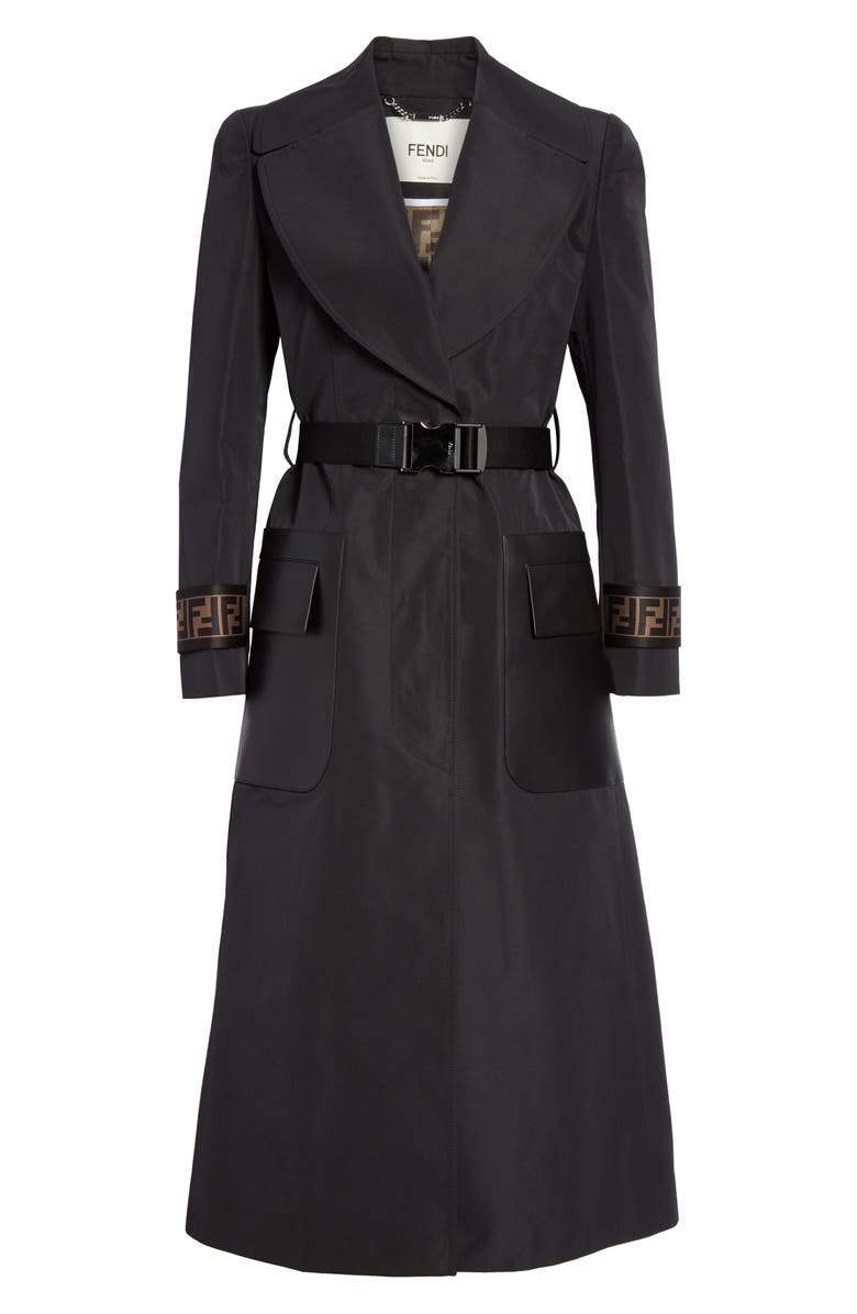 Fendi Leather Pocket Trench Coat, Alternate, color, 