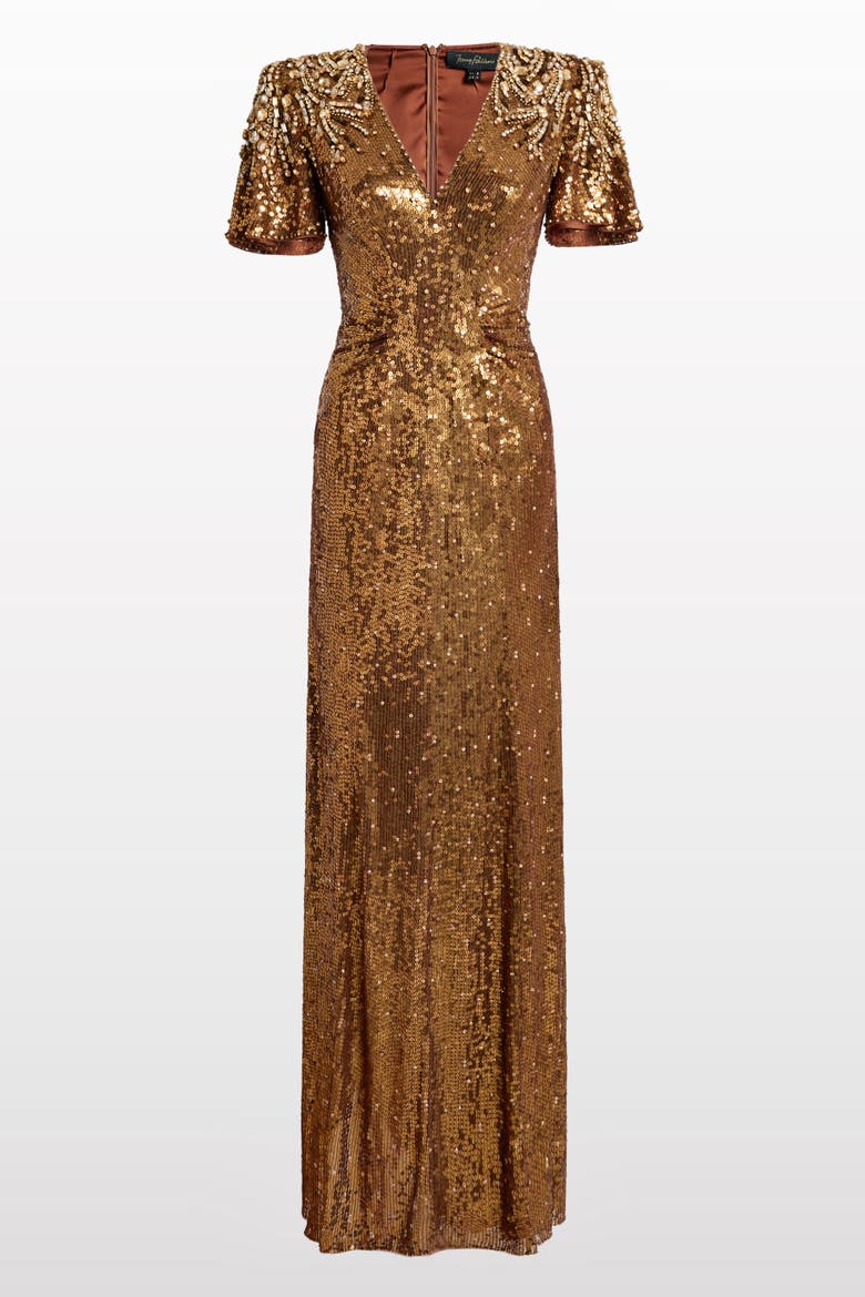 Manon Sequin-Embellished Dress, Main, color, Bronze