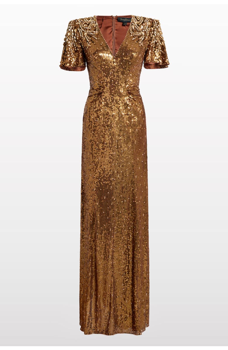 Jenny Packham Manon Sequin-Embellished Dress, Main, color, Bronze