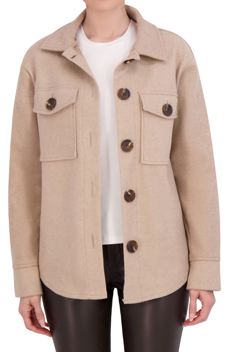 Ookie & Lala Faux Wool Shacket, Main, color, Heather Mocha