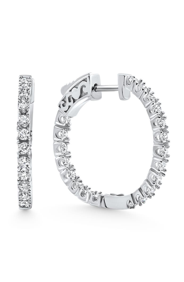 Bliss Diamond 2Ct Lab Diamond Hoops Inside Outside 1 1/3" Silver Earrings, Main, color, Silver