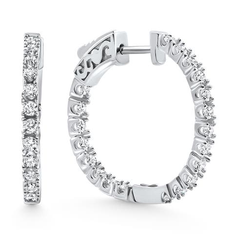 1.75 ct Lab Grown Diamond Hoops Inside Outside 1 1/3" 14K Gold Vault Lock