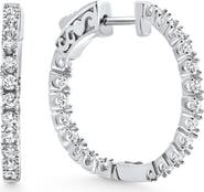Bliss Diamond 2Ct Lab Diamond Hoops Inside Outside 1 1/3" Silver Earrings