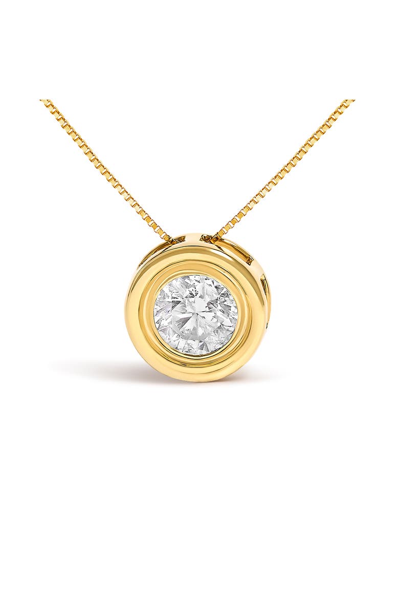 14K Yellow Gold 1 3/8 Cttw Bezel Set Round Diamond Solitaire Pendant Necklace, Alternate, color, Yellow