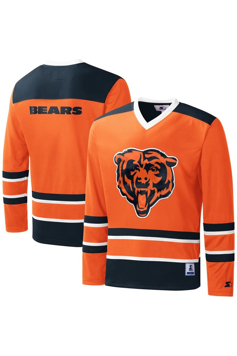 Men's Starter Orange Chicago Bears Cross-Check V-Neck Long Sleeve T-Shirt, Main, color, Orange